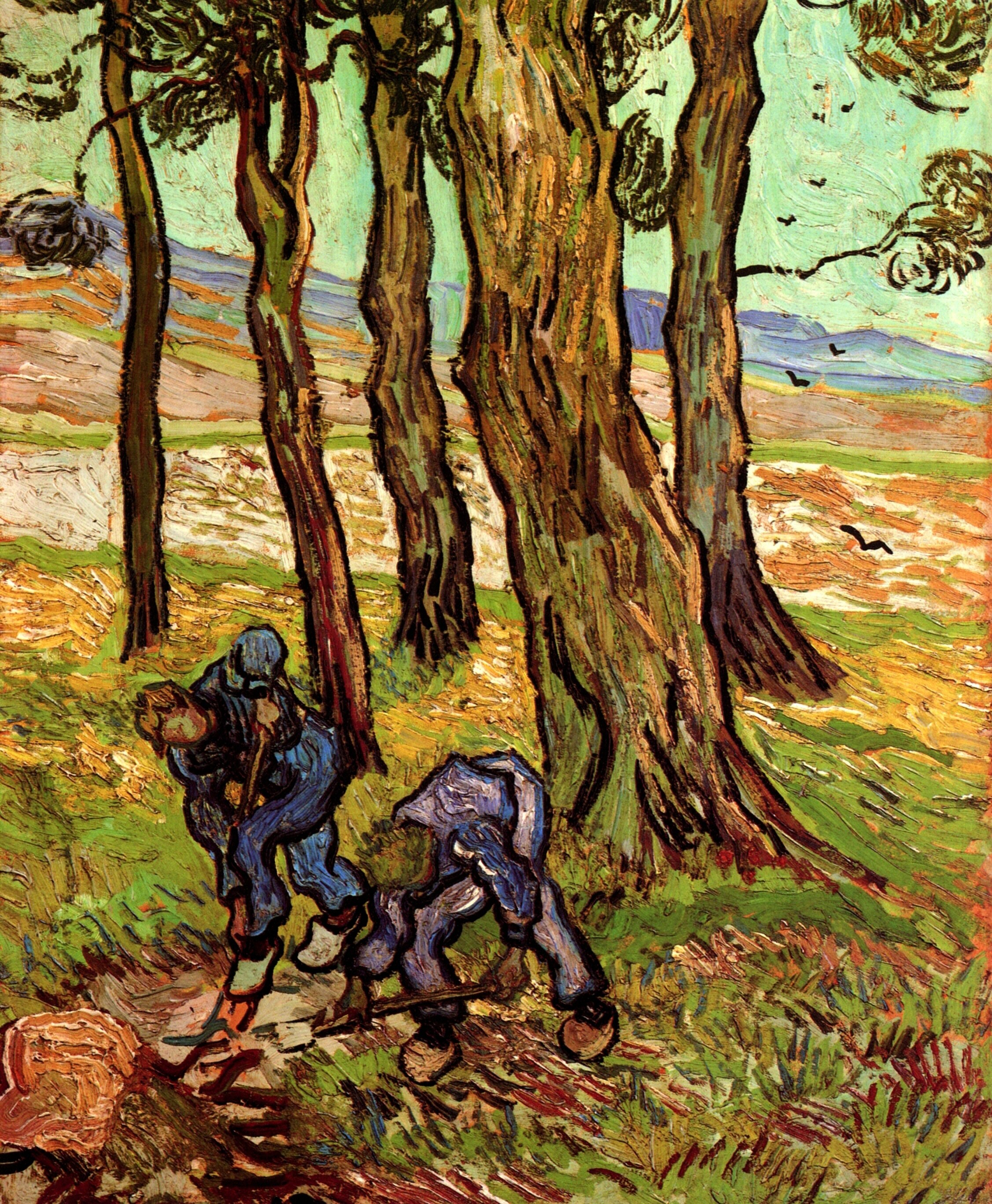 Картина Ван Гога Два землекопа среди деревьев 1889